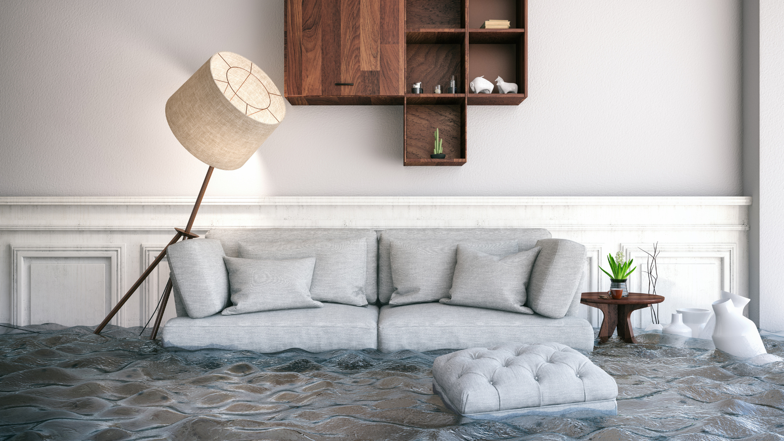 Überflutetes Wohnzimmer nach Starkregen – Wasserschäden in Wohnräumen durch Hochwasser