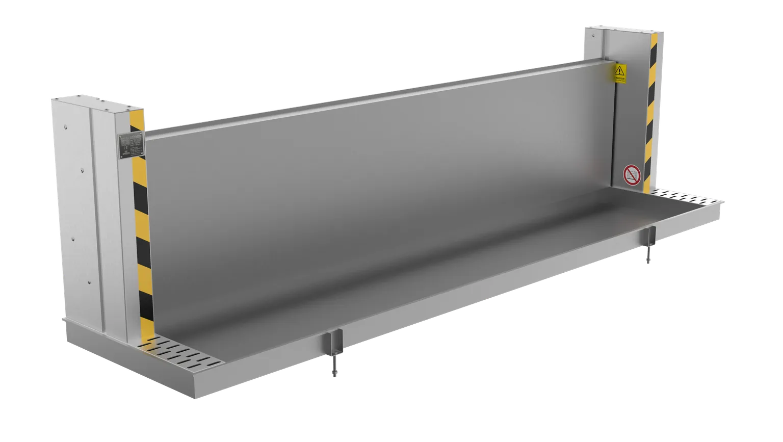 Wasser-Klappschott-3-2 Industrielles Klappschott aus Edelstahl als staplerbefahrbares Rückhaltesystem für den industriellen Hochwasserschutz und Starkregen