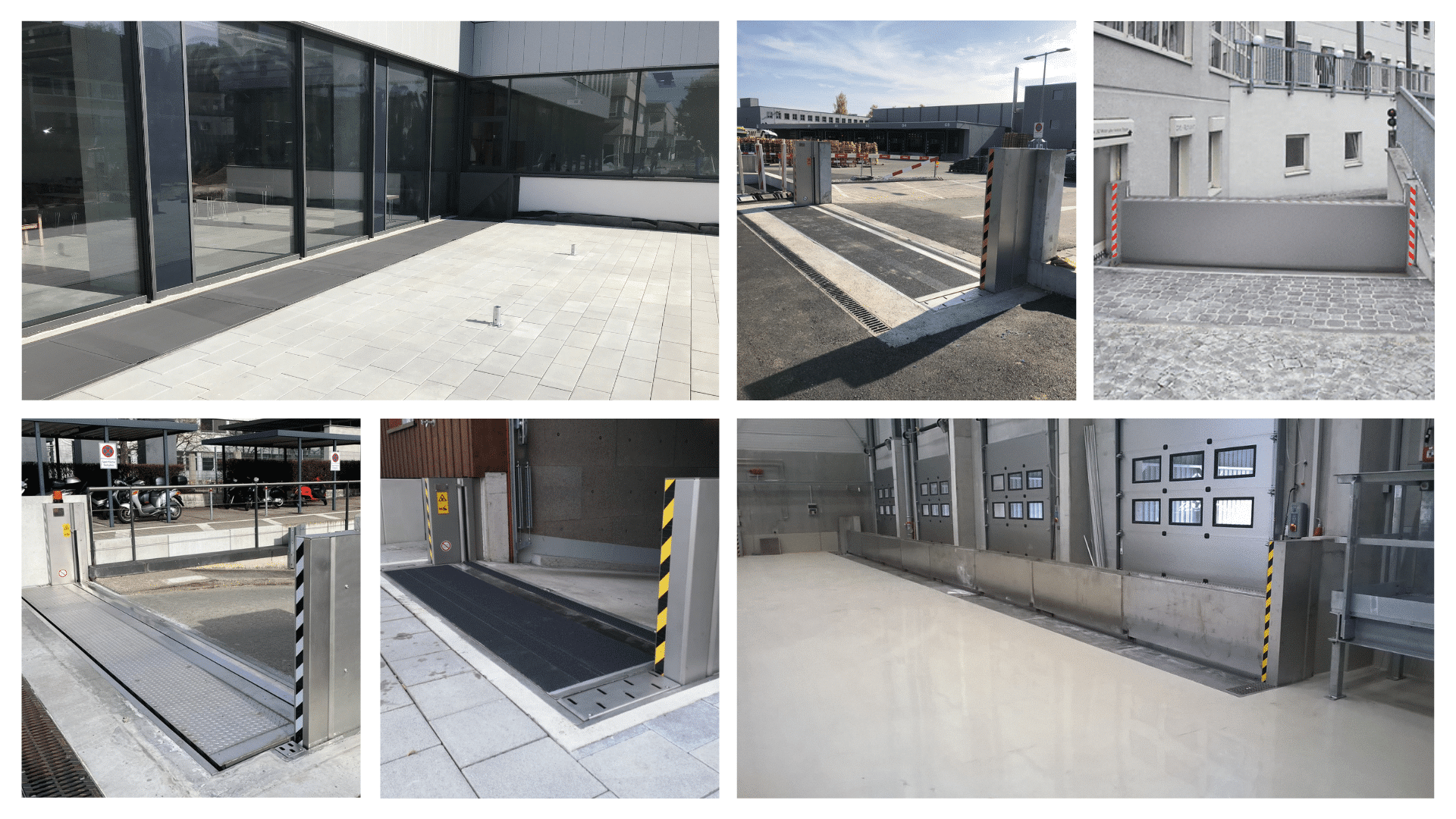 Klappschott Hochwasserschutz – automatische Barriere für Industrietore, Rampen und Garageneinfahrten im Einsatz